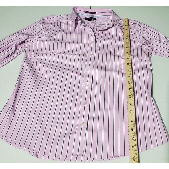 Lands End Women's Pink Striped Long Sleeve Button Up Shirt Size 10P Preppy Work - Picture 4 of 7